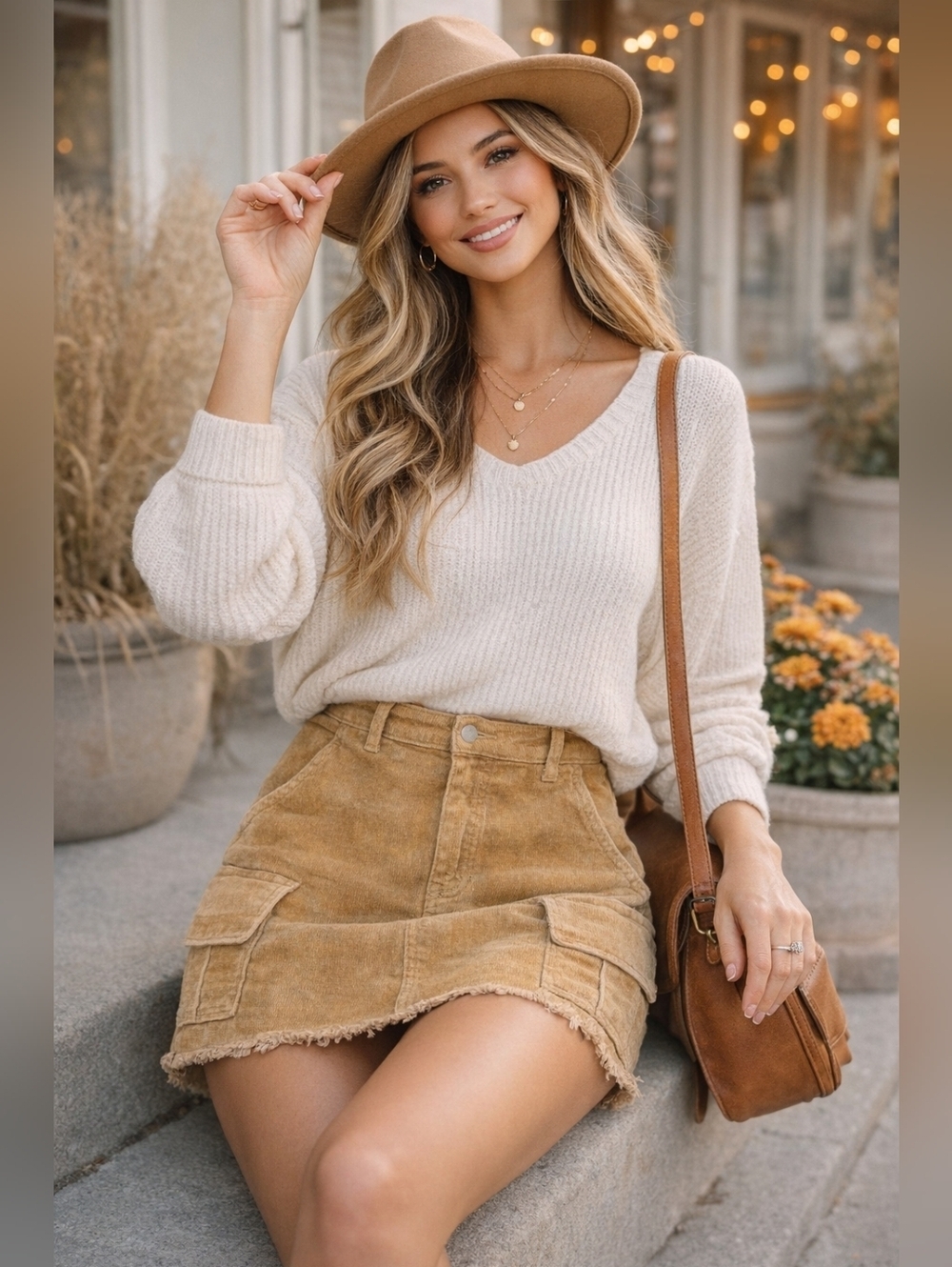POL Tan Corduroy Mini Skirt with Pockets, Size small, Very Little Stretch NWOT